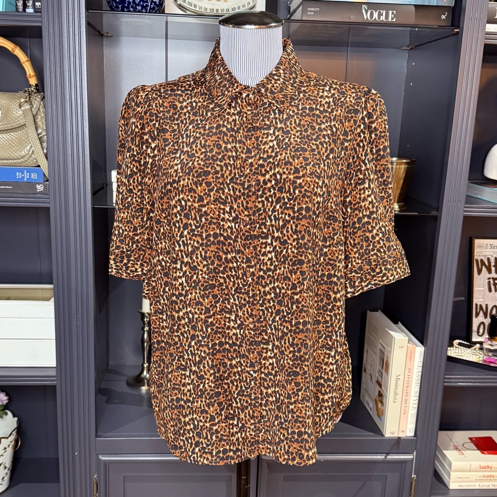Talbots Animal Print Puff Sleeve Blouse – Size M